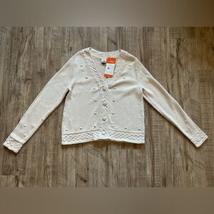 Cabi retro cream button cardigan Sweater Textured cotton blend granny grandma